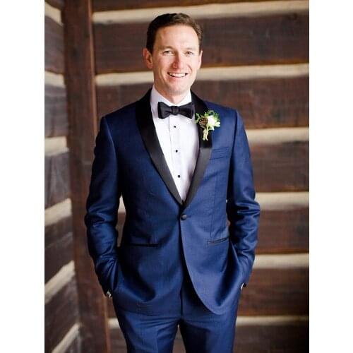 ANNIEBRITNEY Navy Blue 2 Piece Slim Fit Men Formal Suit Tailor Made Groom Wedding Tuxedo 2 Piece Prom Wedding Business Men Suit