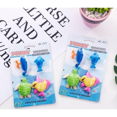 3 box Creative Cute Clownfish Marine Animal Eraser Set Students Novelty Erasers Stationery Cute Gifts School Supplies Wholesale
