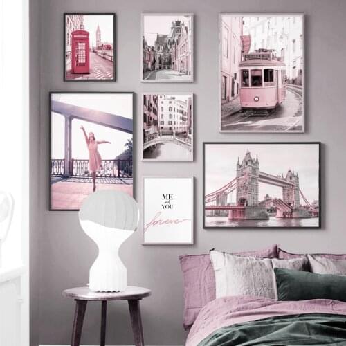 Building Bridge Bus Telephone Booth Girl Quotes Nordic Posters And Prints Wall Art Canvas Painting Wall Pictures For Living Room