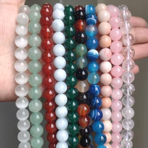 Natural Stones Agates Jades Cat Eye Round Loose Mineral Beads for Jewelry Making DIY Bracelet Accessories 15'' 4/6/8/10mm