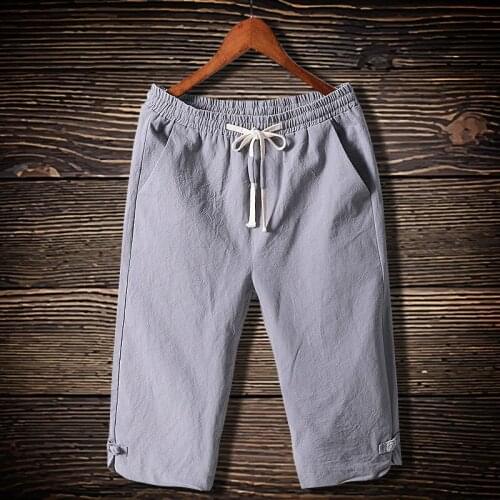 2020 New Summer Fashion Casual Calf-Length Pants Elastic Waist Cotton Linen Plus Size M-7XL Loose Straight Trousers Mid Waist