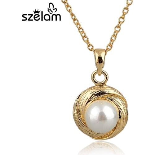 Szelam Gold Color Chain Necklaces & Pendants 2019 Fashion Jewelry Simulated Pearl Pendant Necklace Long Collares SNE140390