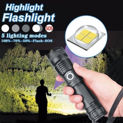 P50 LED USB Charge Display Flashlight 100000 Lumens XHP50 5 Mode Rechargeable 18650 26650 Flashlight Torch Water resistant