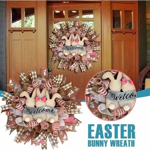 Easter Bunny Wreath Holiday Decoration Easter Rabbit Front Door Welcome Wreath Rabbit Garland Wall Decor Easter Decorations