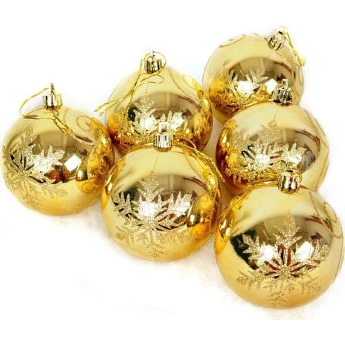 6pcs 8cm Golden Snowflake Pattern Balls Hanging Pendants Decor Glitter Christmas Balls New Years Home Party Xmas Tree Ornaments