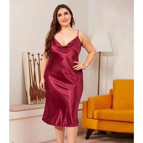 Plus Size Satin Sexy Nightgowns Women Ice Silk Sleepwear Sling Night Dress BBW Fashion Sleepshirts Summer Sleeping Dress XXXL