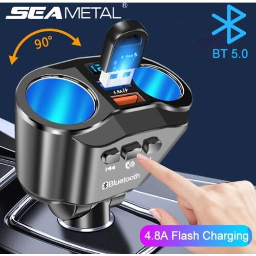 Car Cigarette Lighter Splitter Auto Power adapter 4.8A Super Fast Dual USB Car Charger MP3 FM Transmitter Bluetooth Handsfree