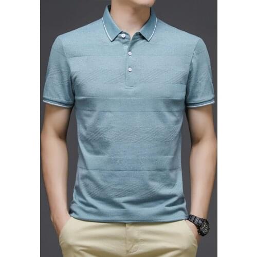 Breathable Cotton Short Sleeve Polo Shirt Men Solid Blue Fashion Brand Ice Silk Polos Mens Summer T Shirts For Golf Slim Fit New