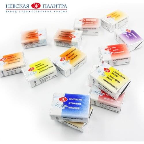 Russian White Night Solid Watercolor 24 Color Water Color Paint Student Grade Full Block Akvarell Watercolour Paint Set