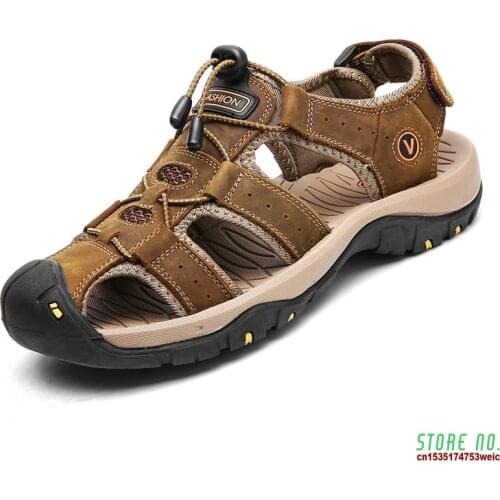 Outdoor Hiking Sandals Men Genuine Leather Mountain Trekking Sports Sneakers Anti-skid Breathable Aqua Shoes Water Beach Sandals