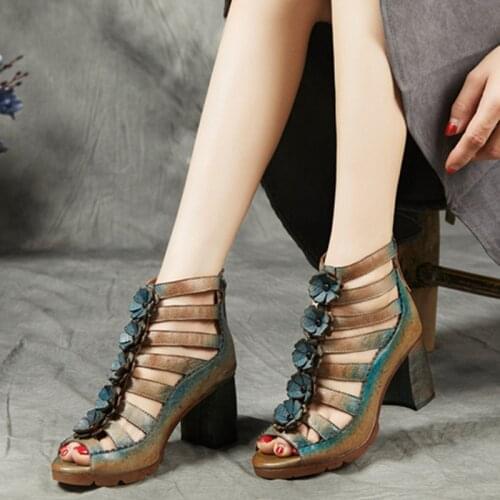 Female High Heels Fashion Sandals Women Shoes 2021 Spring Summer Retro Mixed Colors Zip Genuine Leather Casual Platform Sandals