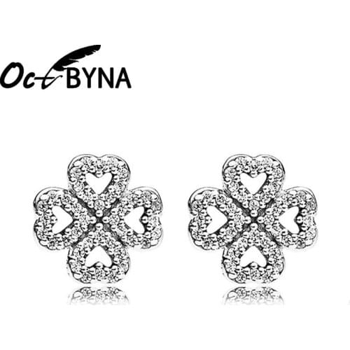 Octbyna Classic Silver Color Heart-shaped Crystal Stud Earrings For Women Girl With Romantic love Fine Stud Earrings Jewelry