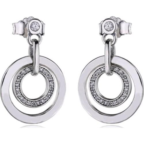 Top Quality Noble Classic Logo Double Circle 925 Sterling Silver Earring for Women Girls Jewelry Gift Free Shipping