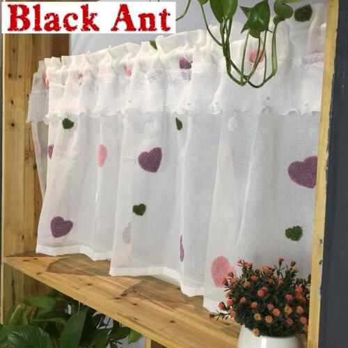 Pink Love Curtain Lace Pearls Sheer for Small Window Bay Cabinet Curtain Voile Door Short Curtain Tulle Blinds W-M057#40