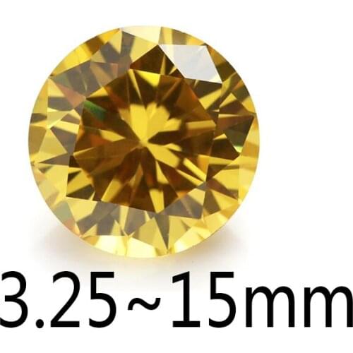 100PCS 3.25~15mm Round Shape Loose CZ Stone Golden Yellow Zirconia Synthetic Stone AAAAA Quality For Jewelry Big size