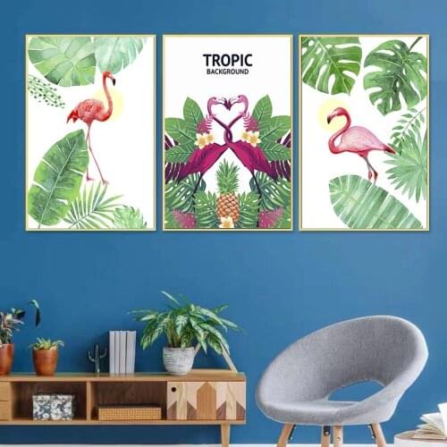 Modern Minimalist Romantic Pink Beach And Flamingo Poster Sofa Home Background Wall Decoration Painting Core