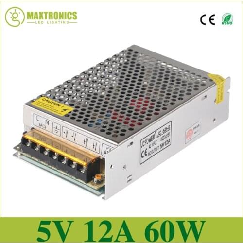 Best quality 5V 12A 60W Switching Power Supply Driver for LED Strip AC 110-240V Input to DC 5V Free shipping