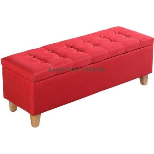 Solid Wood Storage Sofa Stool Rectangular Storage Stool Fabric Bed End Storage Stool Clothing Store Fitting Room Shoe Changing S