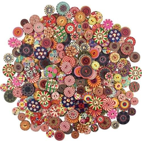 WSFS Hot 300Pcs Mixed Round Wooden Colorful Buttons Crafting Buttons with 2 Holes for Arts Knitting Sewing DIY Decoration