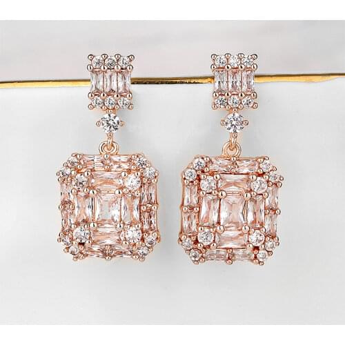 ZAKOL Luxurious Shiny Geometric Square Cubic Zirconia Drop Earrings for Women Bridal Jewelry Christmas Birthday Gifts EP2843