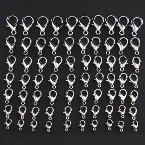 100pcs/lot 10 12 14 16 18 21mm DIY Jewelry Findings Alloy Rhodium Lobster Clasp Hooks Claw Clasp for Necklace & Bracelet Chain