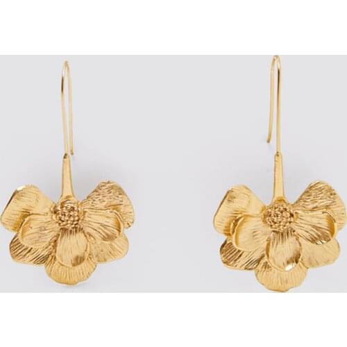 ZA Earring Female Fashion Gold Metal Flower Dangle Earrings For Women Simple Design Long Statement Drop Earring Party Jewelry