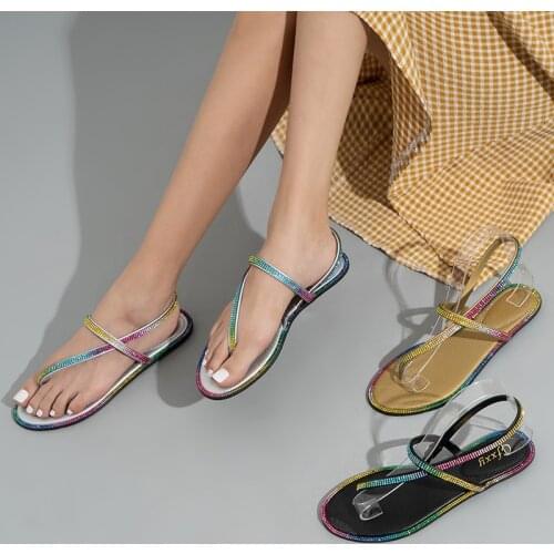 Womens sandals flat casual fashion luxury rhinestone chain 2021 new designer womens summer beach Flip-flops clog slippers