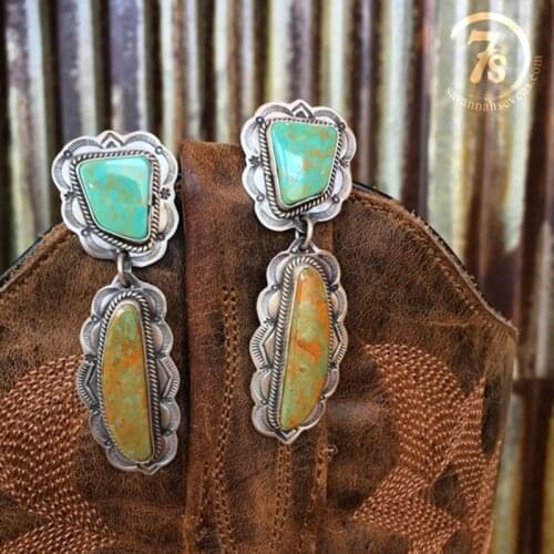 Vintage Boho Green Stone Dangle Earrings for Women Jewelry Geometric Pattern Ethnic Drop Earrings Statement Party Gifts