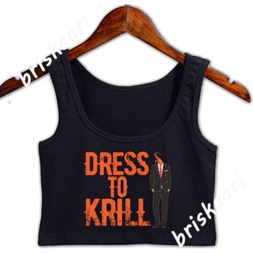 Shrimp Dressed To Krill Funny Retro Prawn Cartoon Crop Top Women Fitness Natural Building O-Neck Clothes Personalized Top Vest