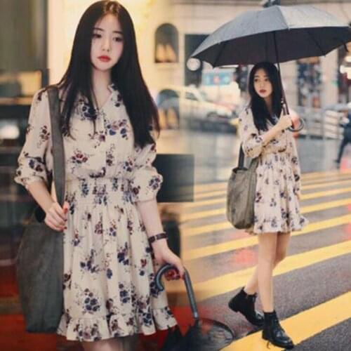 Women Dress Summer Long Sleeve Floral Print Chiffon Dress Casual Woman Clothes Cute Style Short Party Beach Dresses