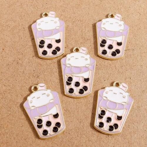 10pcs 17*25mm Alloy Enamel Milk Juice Bear Charms for Jewelry Making Animal Charms for Pendants Necklaces Earrings Accessories