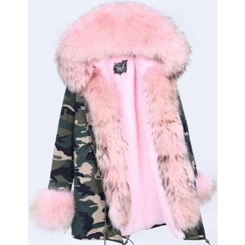 2020 Womens Coat Winter Long-sleeved Loose Coat Hood Streetwear Raccoon Fur Natural Collar Clothing Length Sleeve Style Type