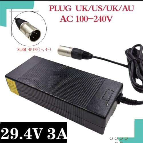 29.4v 24v 3a lithium battery charger 7 series charger for 25.2V 25.9v electric bicycle charger 4 pin series plug XLR