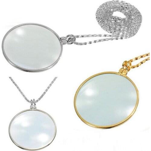 5X 42mm Lens Elegant Necklace Gift Magnifying Glass Hanging decorative metal chain mirror Toy glass lens magnifier for Children