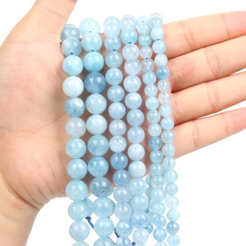 6/8/10mm Natural Stone Aquamarine Round Beads Loose Spacer Bead For Jewelry Making DIY Accessories