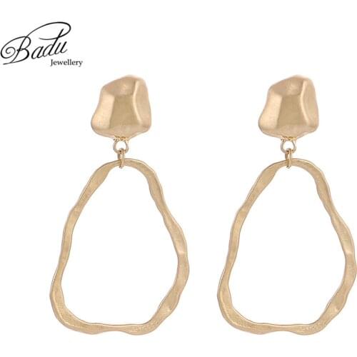 Badu Gold Stud Earring Geometric Punk Metal Earrings Hollowing Irregular Shape Pendant Vintage Jewelry Wholesale