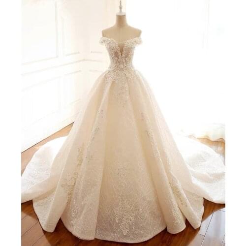 Ball Gown Short Sleeve Sequins Tulle Lace Appliques Crystal Luxury Wedding Dress Real Picture Vestido De Noiva Custom Made RP28