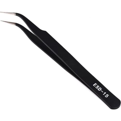 ESD Safe Precision Tweezers Pinzas Forceps Stainless Steel Curved Tweezers for Electronic Repair Tools ESD-15