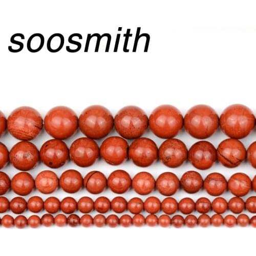 Soosmith 15 inches 4-12MM Redstone Natural Stone Beads High Quality Round Loose Spacer Beads For Jewelry Making Pick Size Diy