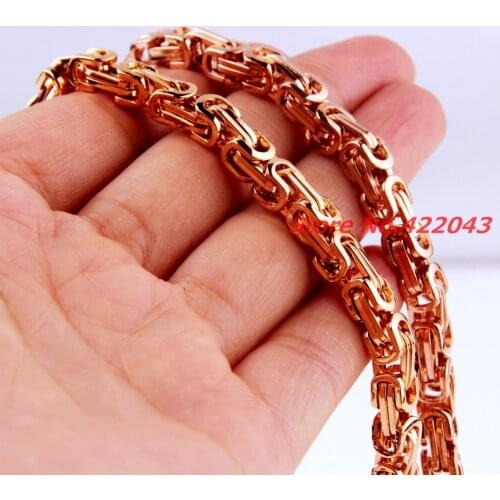 7"~40" 5mm Wholesale New 316L Stainless Steel Rose gold color Byzantine Chain Mens Womens Necklace Fashion Jewelry