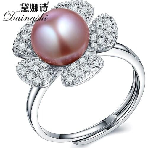 Dainashi Good 100% Natural Stone Freshwater beads for jewelry making Pearl Jewelry 925 Sterling Silver Rings adjustable rings