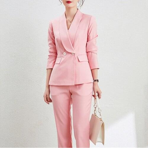 Double Breasted Blazer Pant 2 Piece Set Women Pant Suit Uniform Designs Custom Made For Office Lady Business Career Work Wear