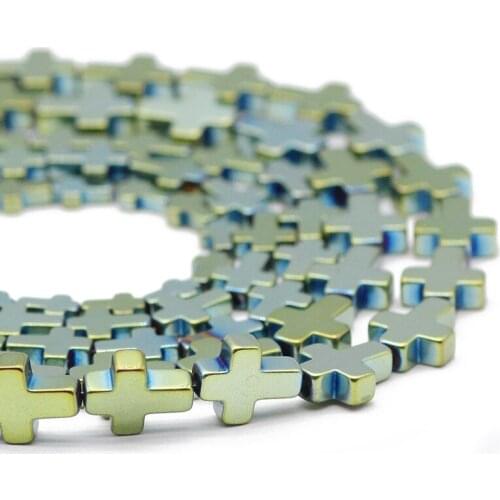 Jesus Cross Shape Green 4x6/6x8/8x10MM Hematite Natural Stone Spacer Loose Beads For Jewelry Making DIY Bracelets Accessories