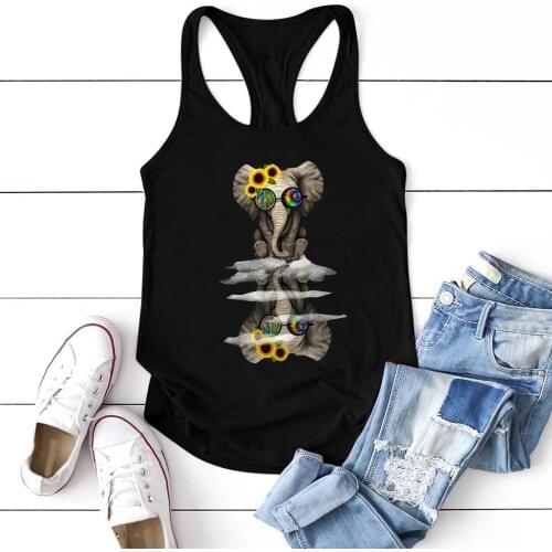 Harajuku 2021 Funny SunFlower Elephant Print Tank Top Casual Sleeveless Femme Tee Ropa Mujer Summer Clothes for Women Vest