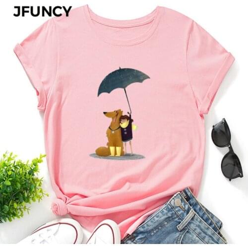JFUNCY Womens Tee Shirt Plus Size Short Sleeve Cotton T-shirt New Cartoon Print Woman Tshirt Summer Women Tops Female Clothes