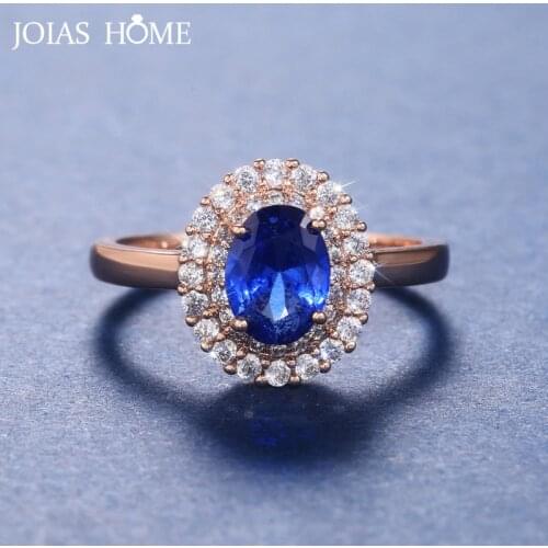 JoiasHome Fashion Ring For Women Elegant Silver 925 Jewelry 6*8mm Blue Zircon Rose Gold Ring Lady Headdress Gift For Anniversary