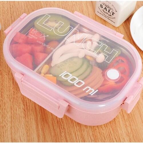 1000ml Stainless Steel Liner Lunch Box Wheat Straw Food Container Lunchbox Microwaveable Healthy Material Bento Box