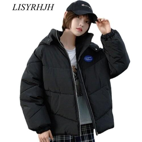 LISYRHJH Jacket Women Winter Parkas Fashion Patchwork Hooded Coat Women Elegant Loose Cotton Padded Jacket Female Outwear