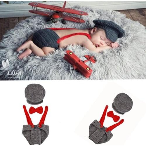 Cute Newborn Baby Photography Pilot Props Baby Hat Baby Cap Girl Boy Clothes Newborn Crochet Outfits