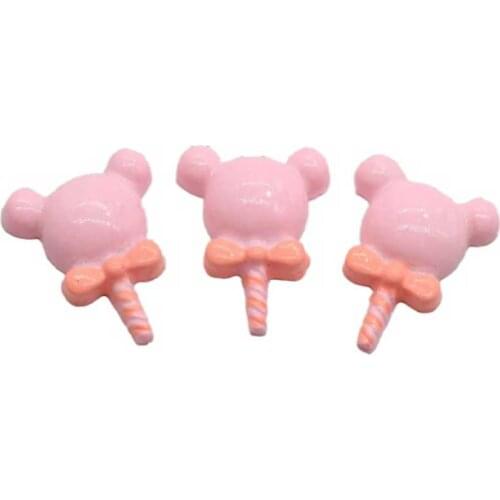 Cute Pink Mouse Head Bow Lollipop Resin Candy Flatback Cabochon Scrabooking DIY Phone Case Decor